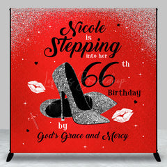 Lofaris Red Glitter High Heels Custom 66th Birthday Backdrop