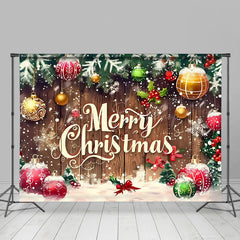 Lofaris Red Gold Baubles Wooden Board Christmas Backdrop