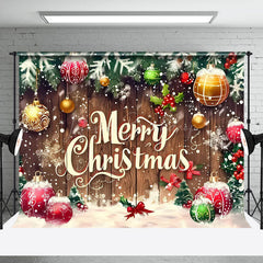 Lofaris Red Gold Baubles Wooden Board Christmas Backdrop