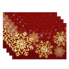 Lofaris Red Gold Bokeh Snowflake Christmas Set Of 4 Placemats