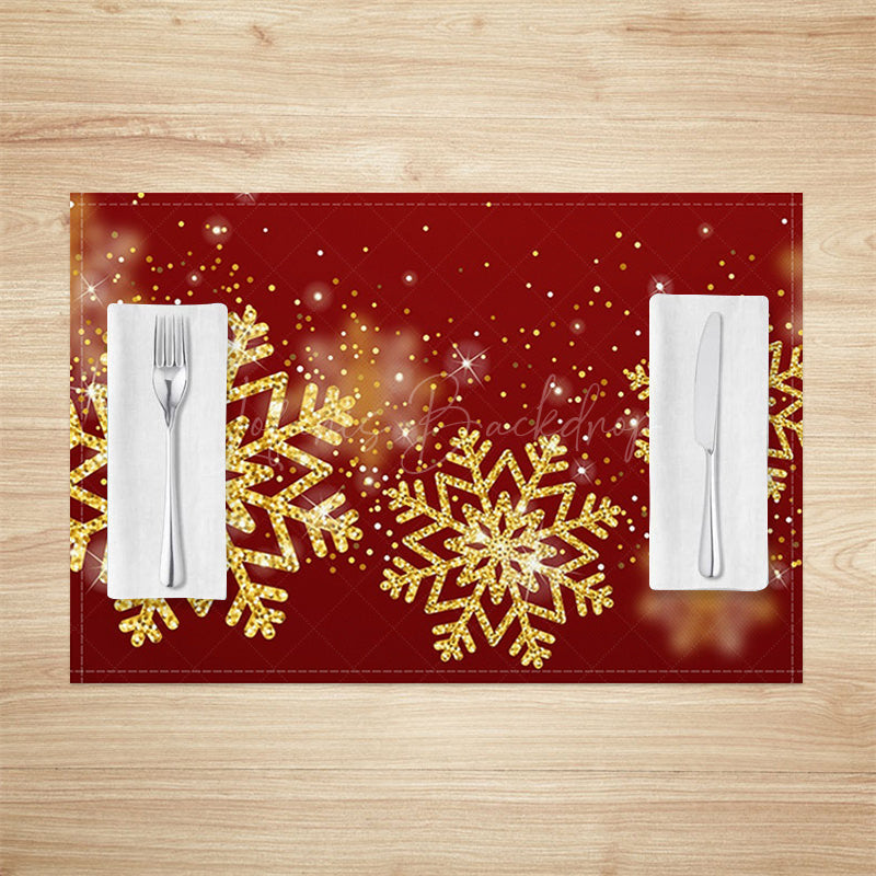 Lofaris Red Gold Bokeh Snowflake Christmas Set Of 4 Placemats