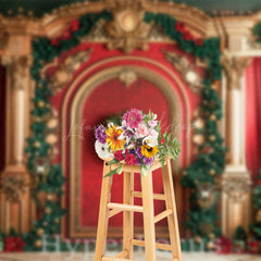 Lofaris Red Gold Luxury Palace Festive Christmas Backdrop