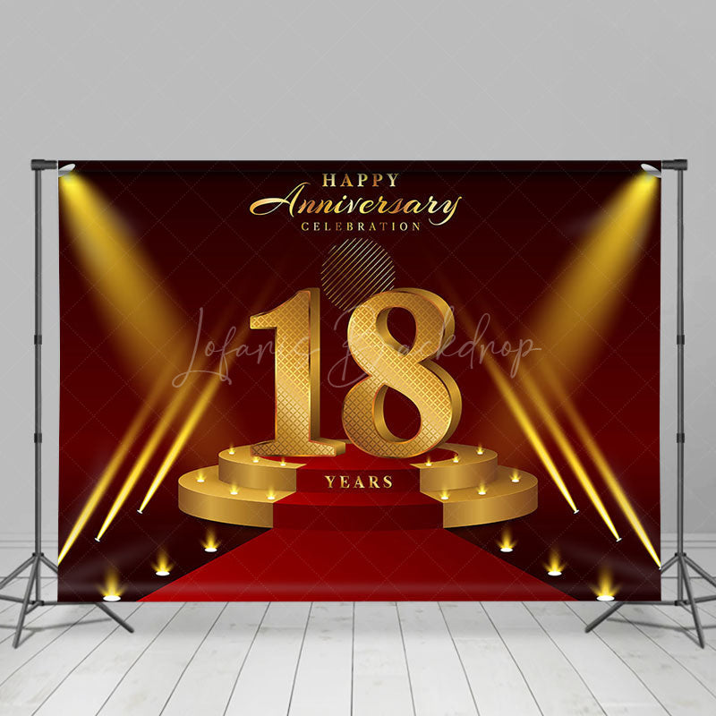 Lofaris Red Gold Stage Happy 18 Years Anniversary Backdrop