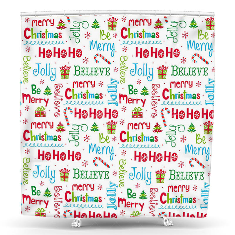 Lofaris Red Green Blue Merry Christmas Slogan Shower Curtain