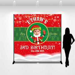 Lofaris Red Green Tree Christmas Custom 3rd Birthday Backdrop