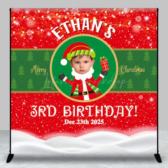 Lofaris Red Green Tree Christmas Custom 3rd Birthday Backdrop