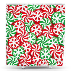 Lofaris Red Green White Lollipop Christmas Shower Curtain