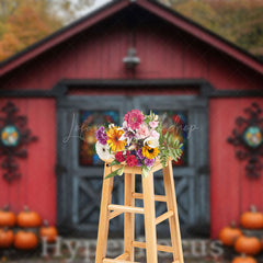 Lofaris Red Grey Wooden Barn Forest Pumpkin Autumn Backdrop