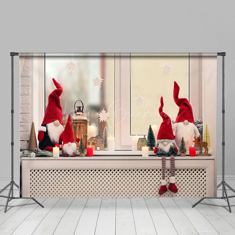 Lofaris Red Hat Gnome Dolls Window Candle Christmas Backdrop