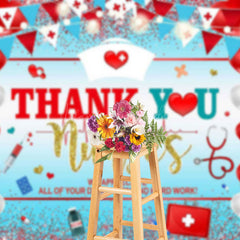 Lofaris Red Heart Balloons Glitter Thank You Nurses Backdrop