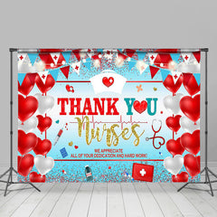 Lofaris Red Heart Balloons Glitter Thank You Nurses Backdrop