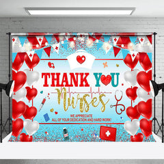 Lofaris Red Heart Balloons Glitter Thank You Nurses Backdrop