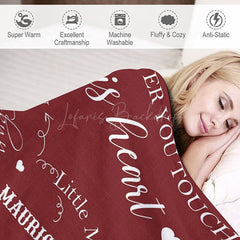 Lofaris Red Heart White Warm Text Custom Family Name Blanket