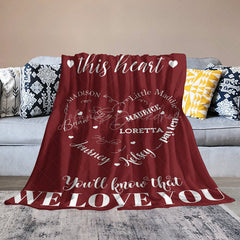 Lofaris Red Heart White Warm Text Custom Family Name Blanket