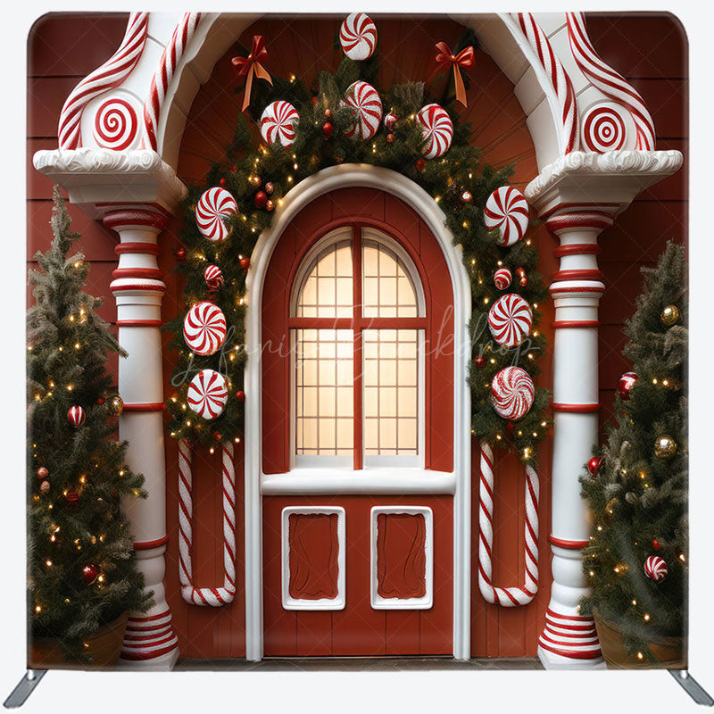 Lofaris Red House Christmas Party Square Tension Backdrop