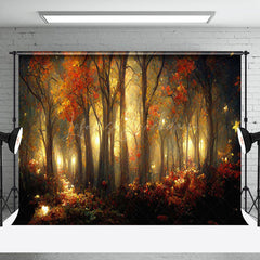 Lofaris Red Leaves Flowers Forest Painting Autumn Backdrop