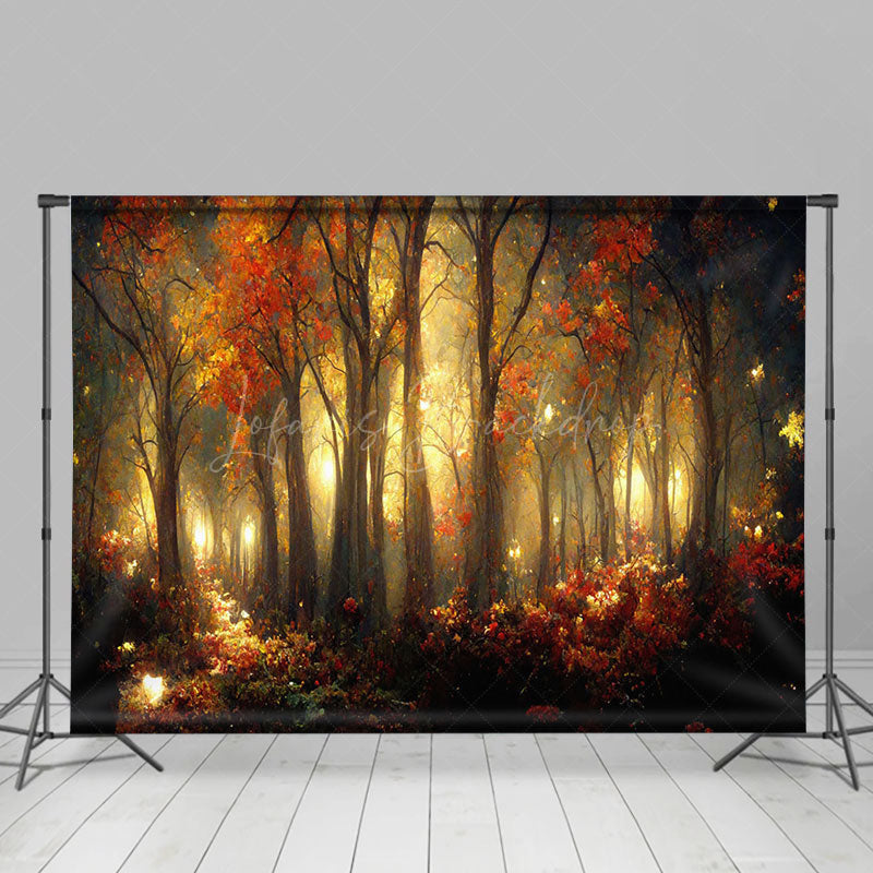 Lofaris Red Leaves Flowers Forest Painting Autumn Backdrop