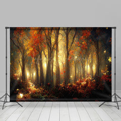 Lofaris Red Leaves Flowers Forest Painting Autumn Backdrop