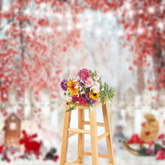 Lofaris Red Leaves Snow Forest Snowman Christmas Backdrop