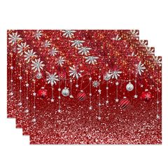 Lofaris Red Leaves Snowflake Glitter Xmas Set Of 4 Placemats