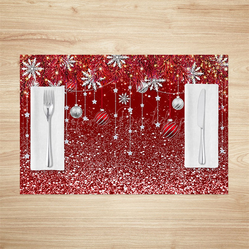 Lofaris Red Leaves Snowflake Glitter Xmas Set Of 4 Placemats