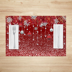 Lofaris Red Leaves Snowflake Glitter Xmas Set Of 4 Placemats