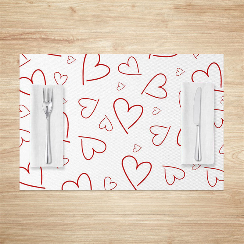 Lofaris Red Line Hearts Valentines Day Set Of 4 Placemats