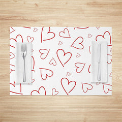 Lofaris Red Line Hearts Valentines Day Set Of 4 Placemats