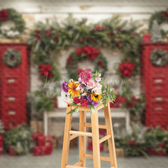 Lofaris Red Mailbox Wreaths Festive Photo Christmas Backdrop