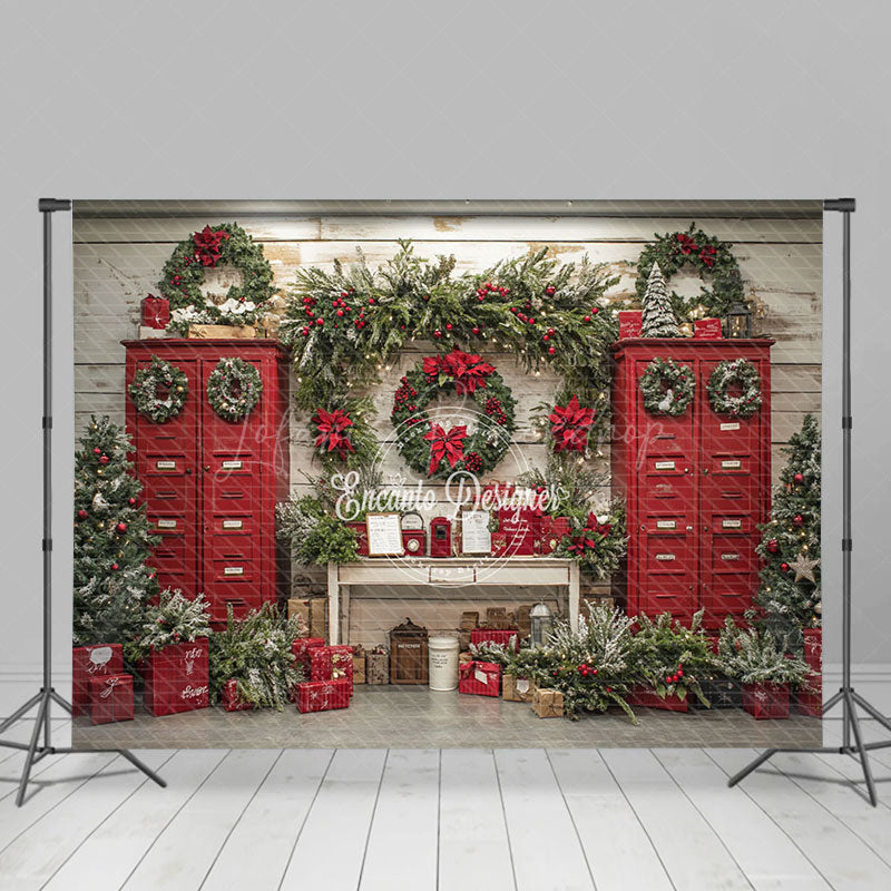 Lofaris Red Mailbox Wreaths Festive Photo Christmas Backdrop