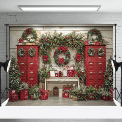 Lofaris Red Mailbox Wreaths Festive Photo Christmas Backdrop