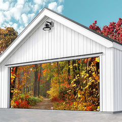 Lofaris Red Maple Forest Trod Autumn Garage Door Banner