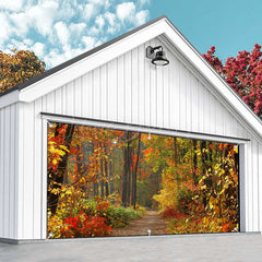 Lofaris Red Maple Forest Trod Autumn Garage Door Banner