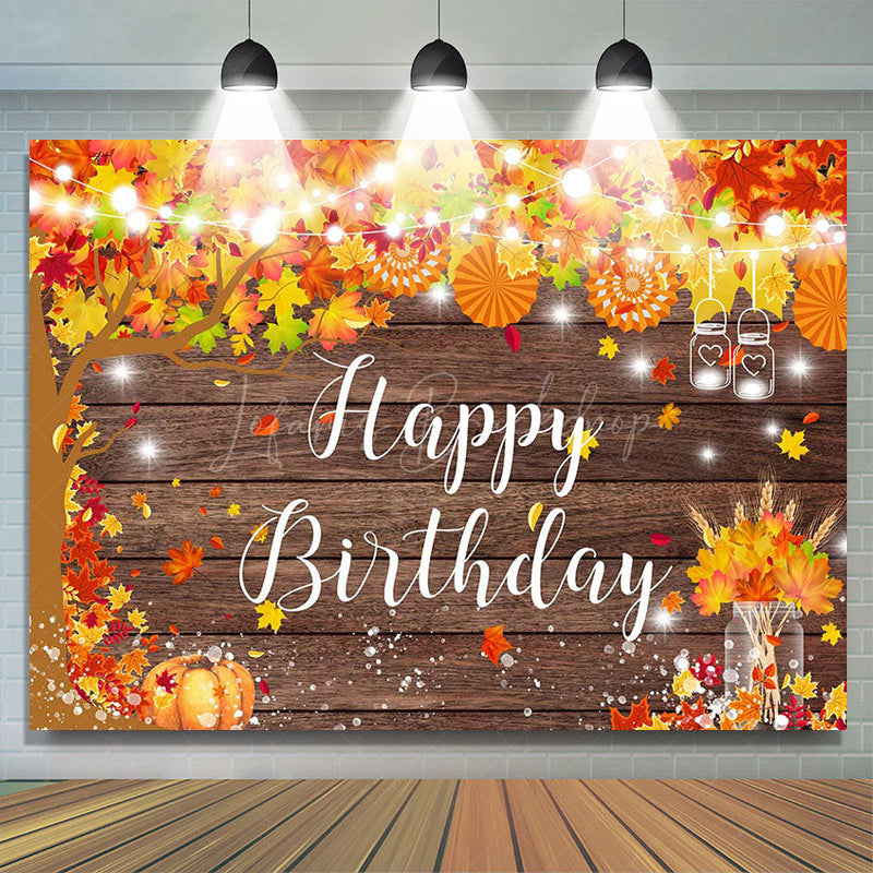 Lofaris Red Maples Tree Pumpkin Brown Wood Birthday Backdrop