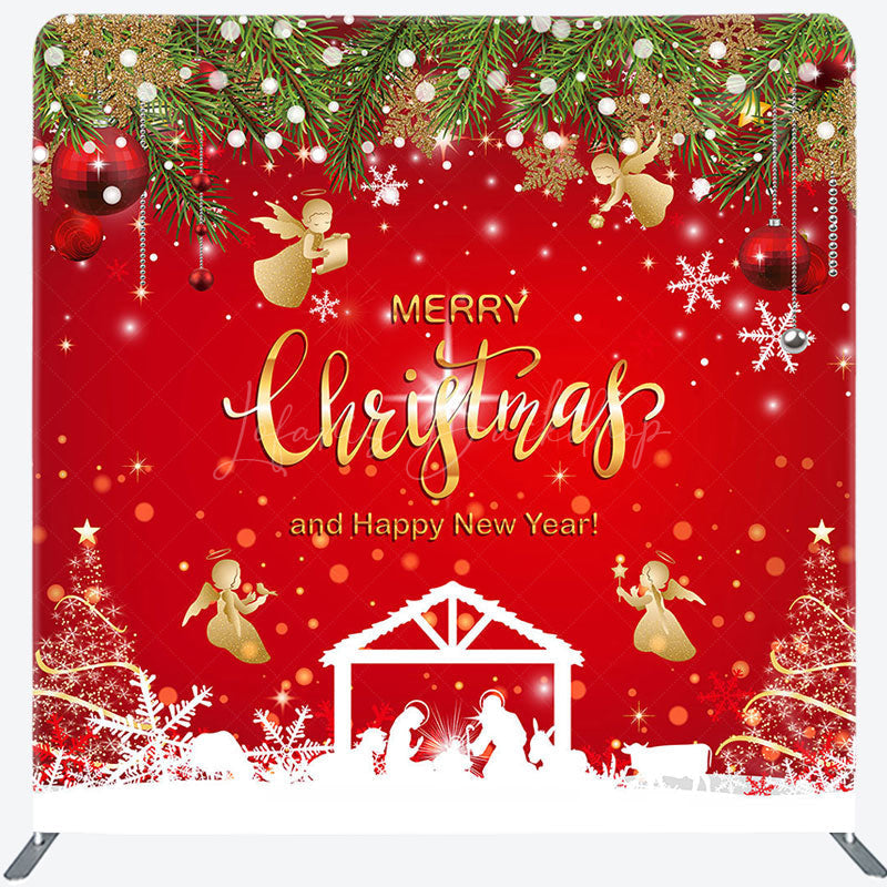 Lofaris Red Nativity Merry Christmas Happy New Year Backdrop