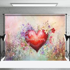 Lofaris Red Painted Heart Floral Valentines Day Backdrop