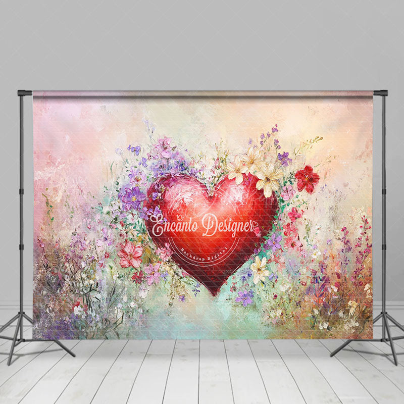 Lofaris Red Painted Heart Floral Valentines Day Backdrop