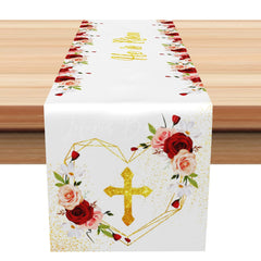 Lofaris Red Pink Floral He Is Risen Easter Table Runner