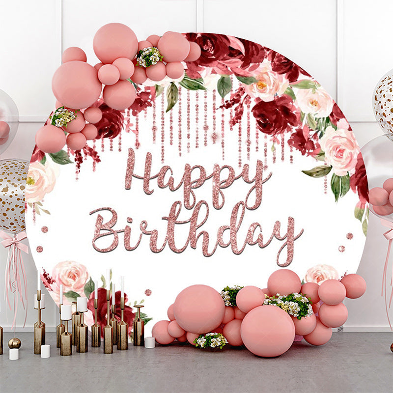 Lofaris Red Pink Floral Rose Gold Round Birthday Backdrop