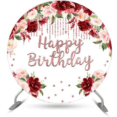 Lofaris Red Pink Floral Rose Gold Round Birthday Backdrop