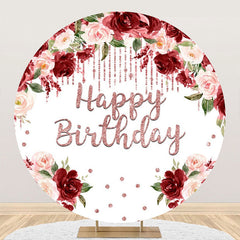 Lofaris Red Pink Floral Rose Gold Round Birthday Backdrop