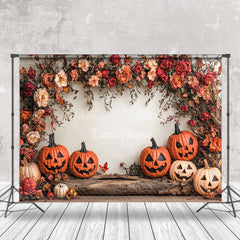 Lofaris Red Pink Floral Trunk Pumpkins Halloween Backdrop