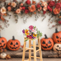 Lofaris Red Pink Floral Trunk Pumpkins Halloween Backdrop