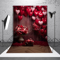 Lofaris Red Pink Love Balloon Floral Valentines Day Backdrop