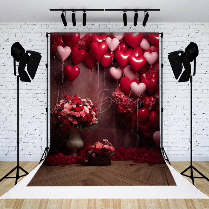 Lofaris Red Pink Love Balloon Floral Valentines Day Backdrop