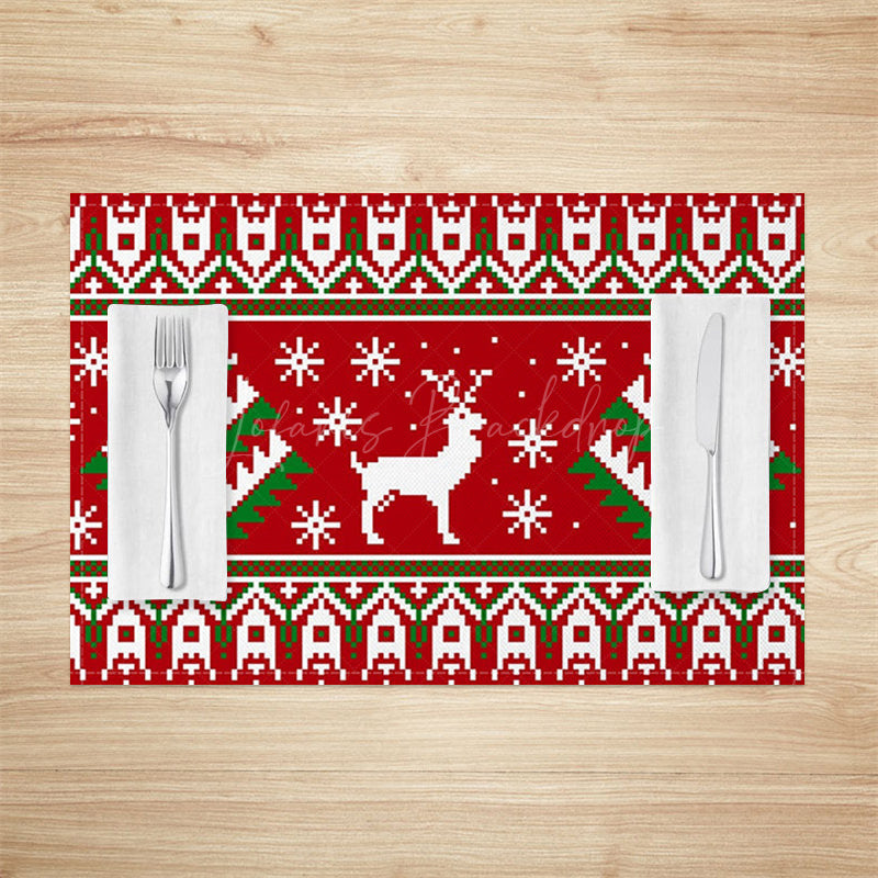 Lofaris Red Pixel Elk Snowflake Christmas Set Of 4 Placemats