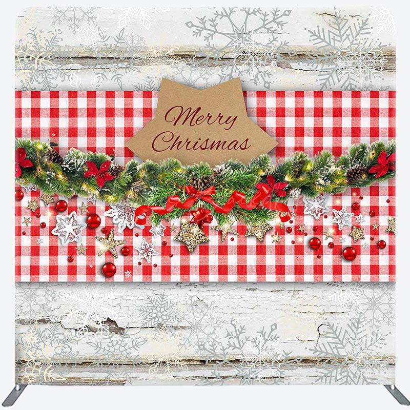 Lofaris Red Plaid Jingle Bells Christmas Pillow Case Backdrop