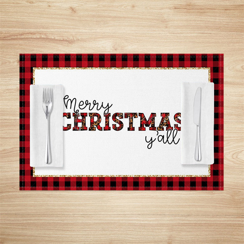 Lofaris Red Plaid Merry Christmas Yall Set Of 4 Placemats