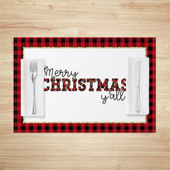 Lofaris Red Plaid Merry Christmas Yall Set Of 4 Placemats