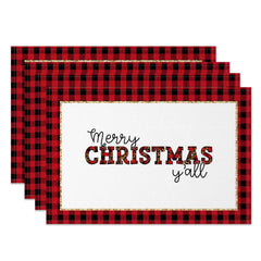 Lofaris Red Plaid Merry Christmas Yall Set Of 4 Placemats